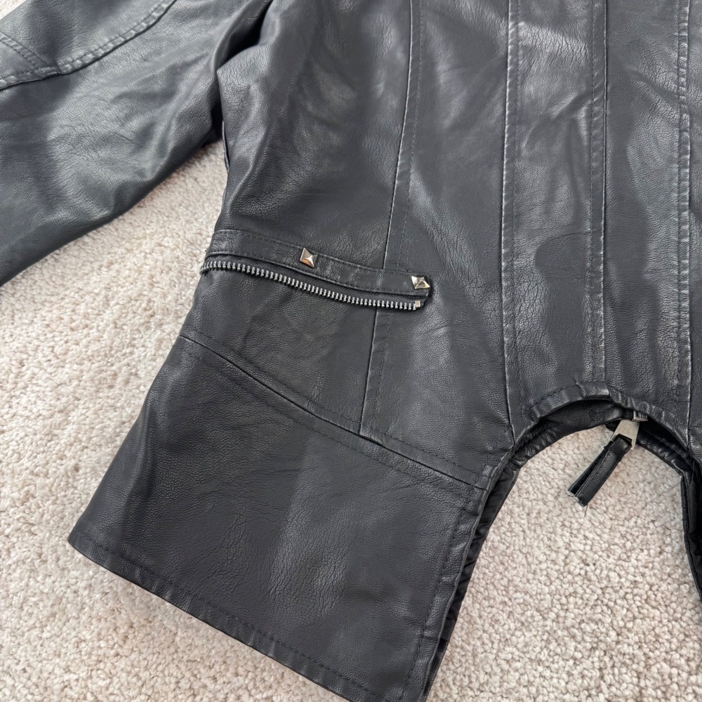 Olivia Miller Womens Black Faux Leather Studded Biker Moto Jacket XL New - Picture 11 of 15